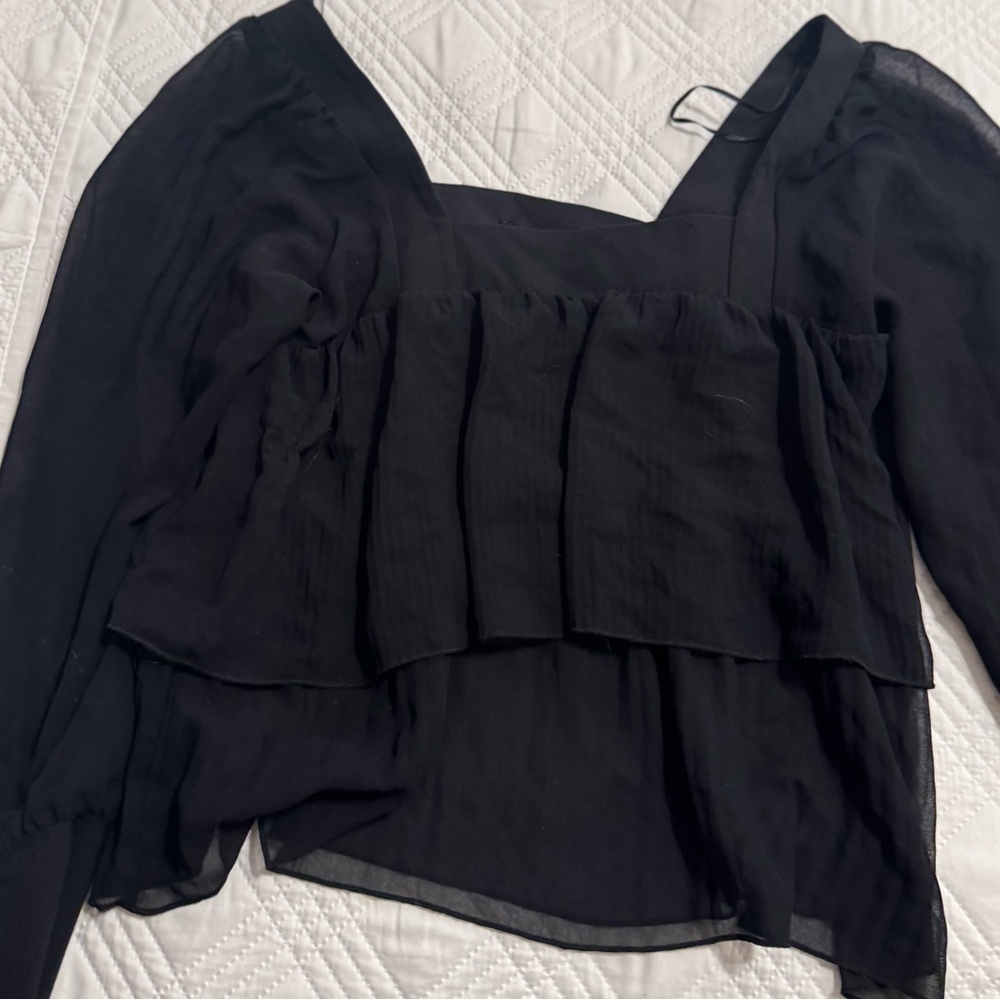 ZARA Black Sheer Chiffon Blouse | Long Sleeve Romantic Top